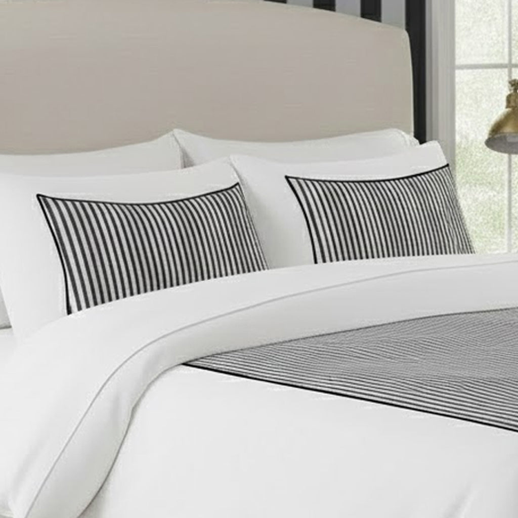 Classic Applique Ticking Stripe Cotton Duvet Cover Set