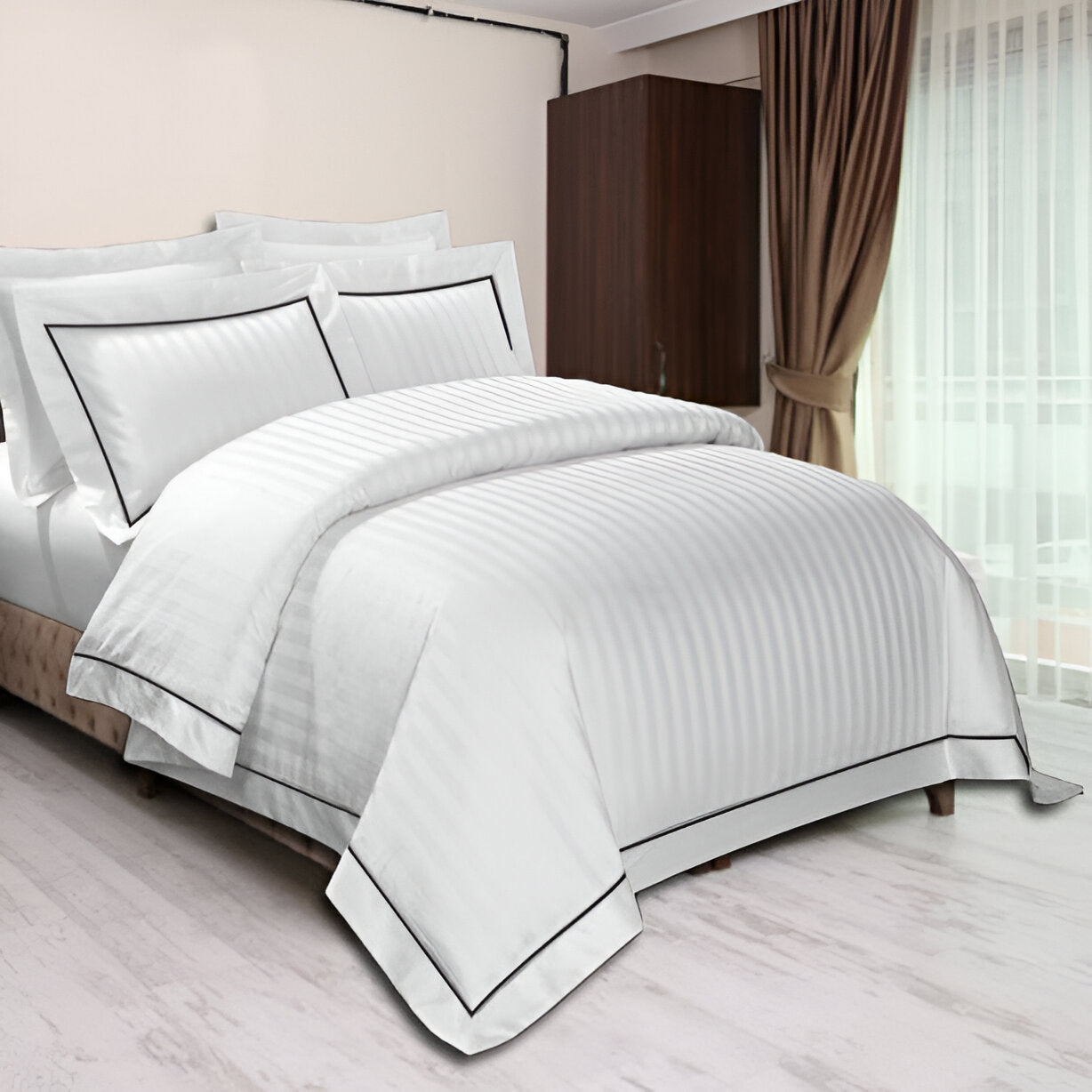 400TC Cotton Single Edge Embroidery Sateen Stripe Duvet Cover Set