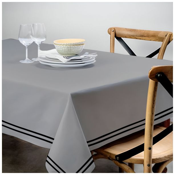 Double Embroidery Border Sateen Cotton Solid Table Cloth - Light Grey