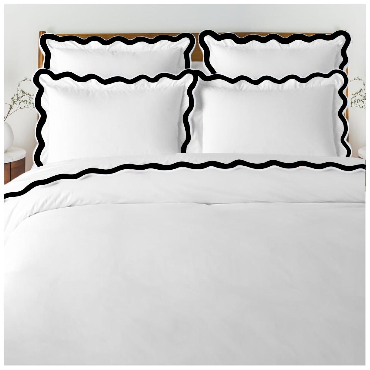 400TC Applique Scalloped Embroidery Cotton Duvet Cover Set