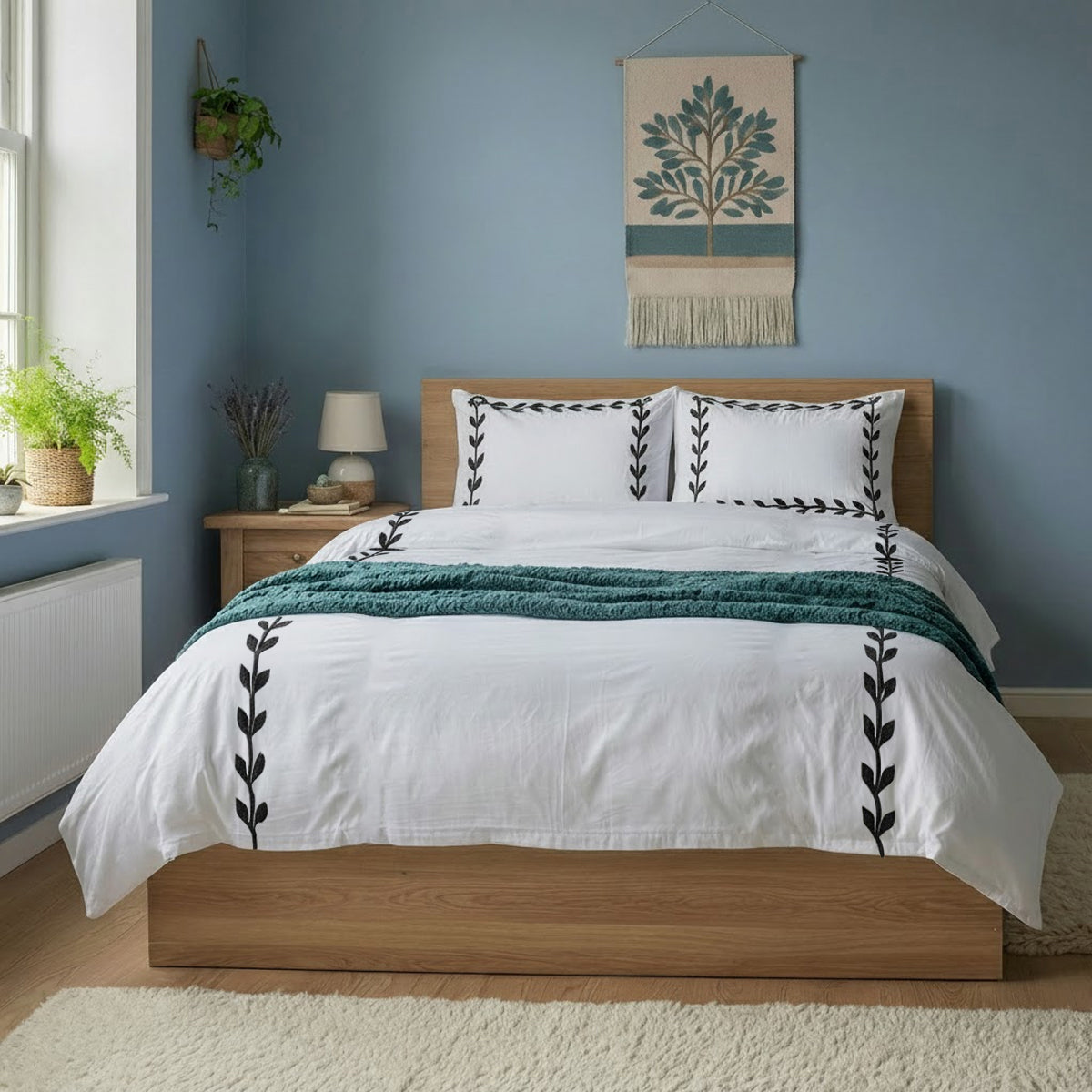 Layered Leaf Applique Cotton Duvet Cover Set
