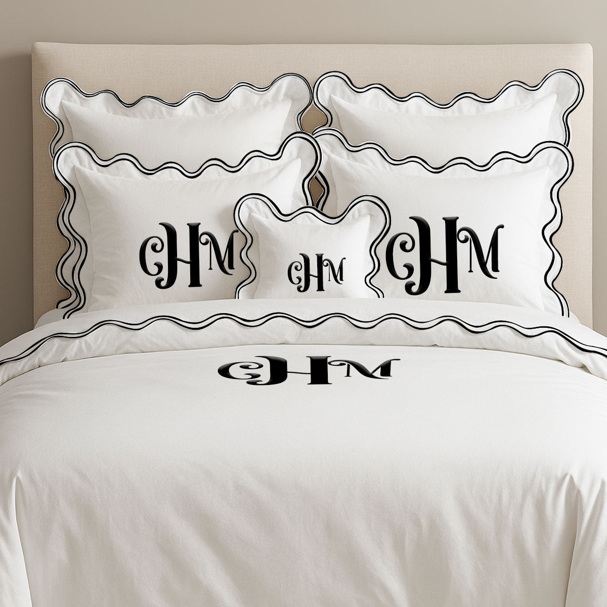 Monogram Cotton Luxurious Double Scallop Duvet Cover