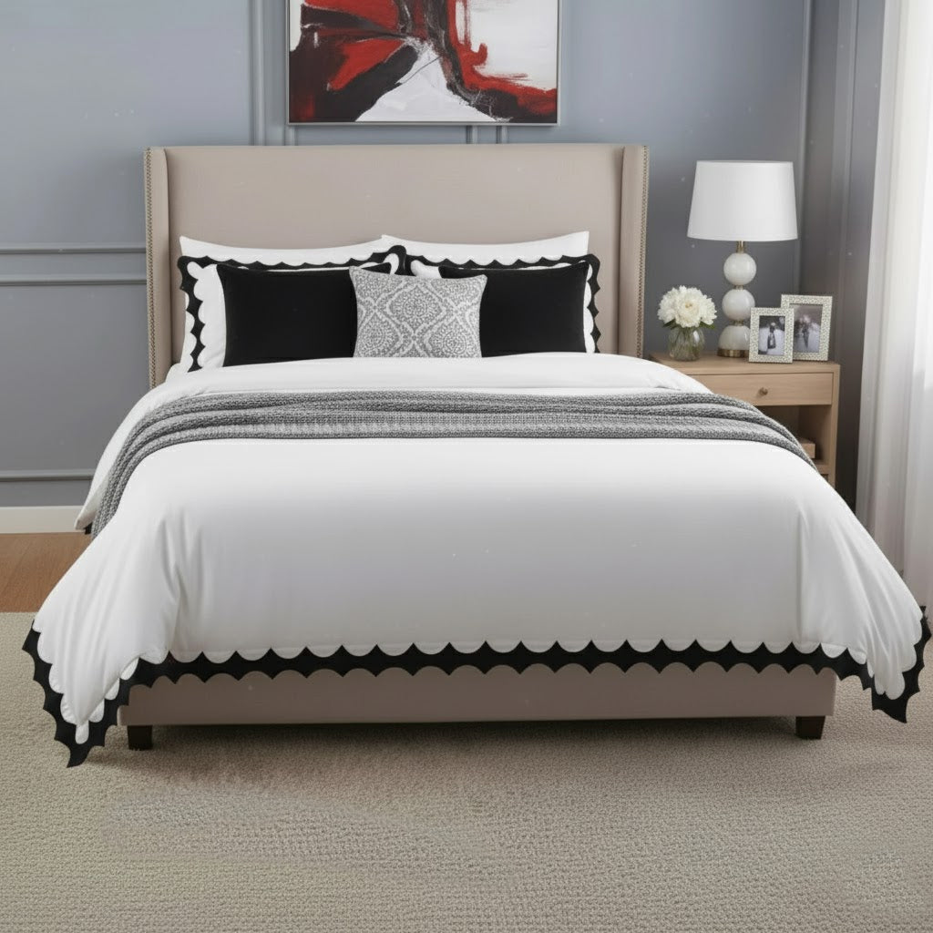 Reverse Scalloped Applique Embroidery Cotton Duvet Cover Set