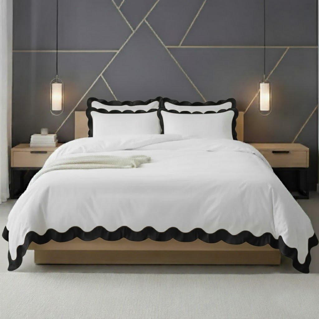 Scalloped & Wavy Applique Embroidery Cotton Duvet Cover Set