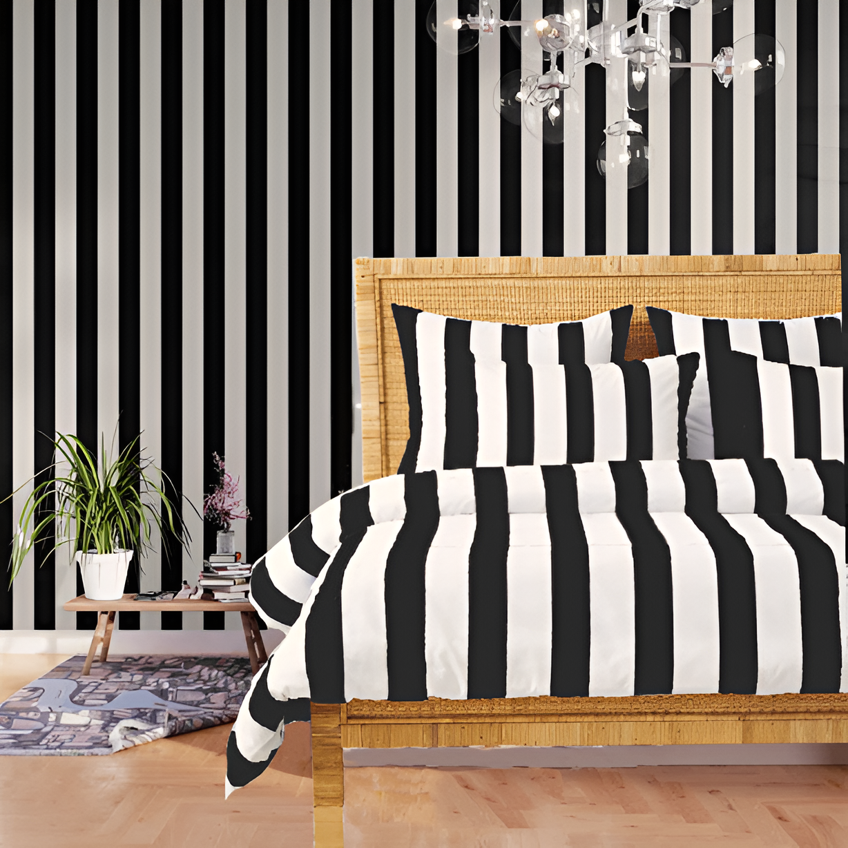 400TC Stripe Border Frame Cotton Sateen Duvet Cover Set