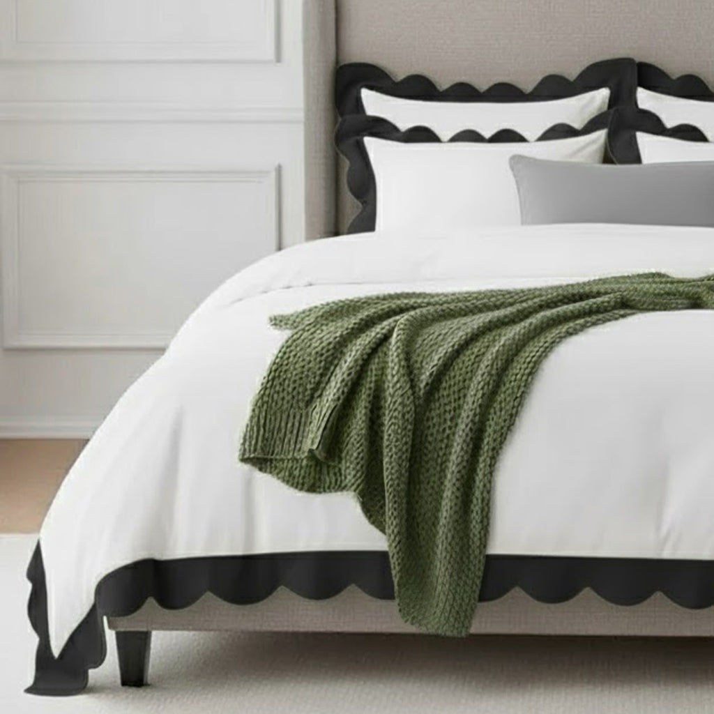 Wavy Applique Embroidery Cotton Duvet Cover Set