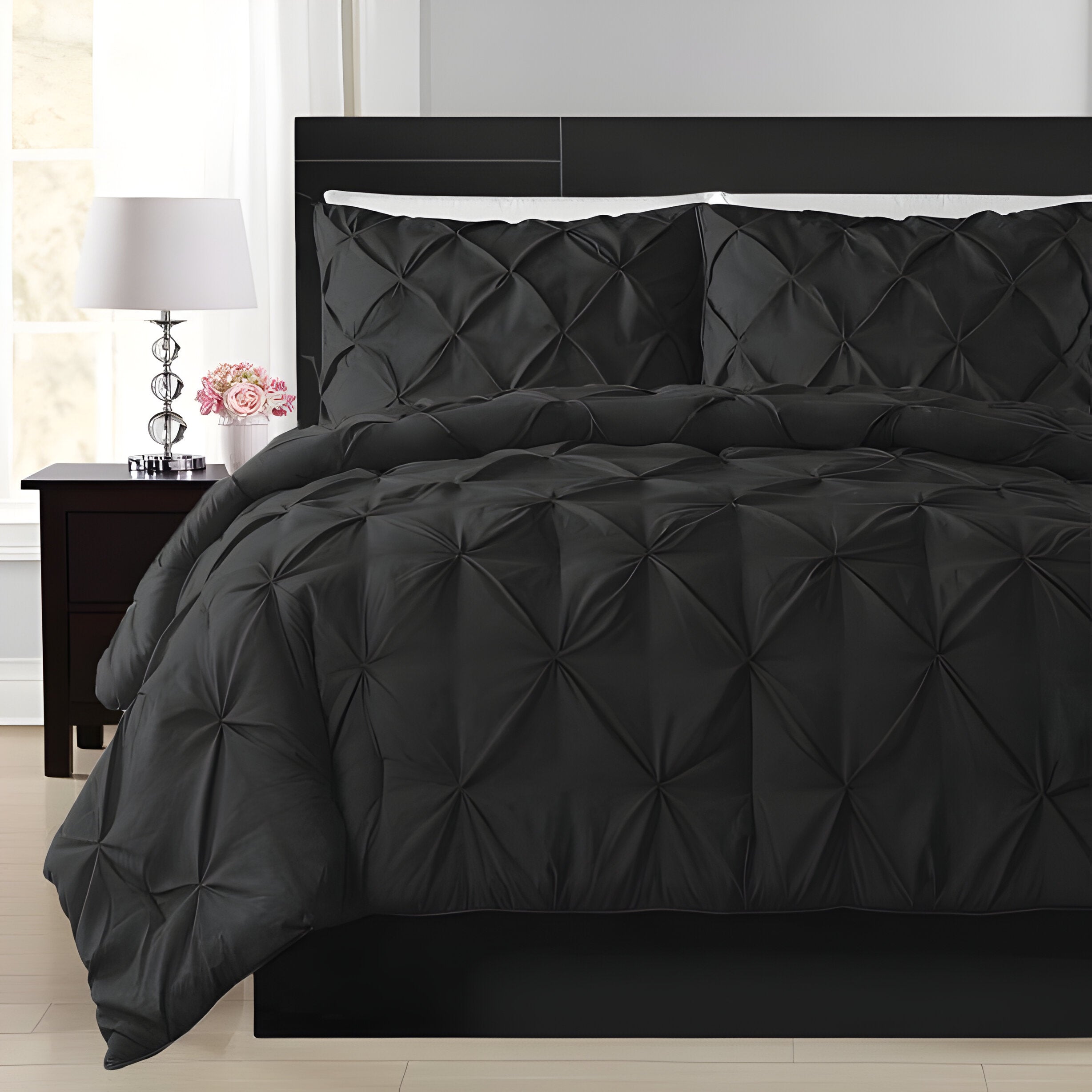 400TC Cotton Pintuck Sateen Solid Duvet Cover Set