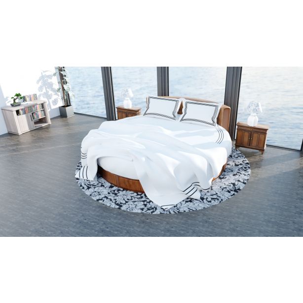 400TC Cotton Triple Embroidery Sateen Solid Round Duvet Cover Set