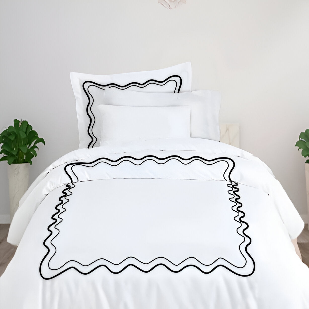 Double Wavy Embroidered Cotton Duvet Cover Set