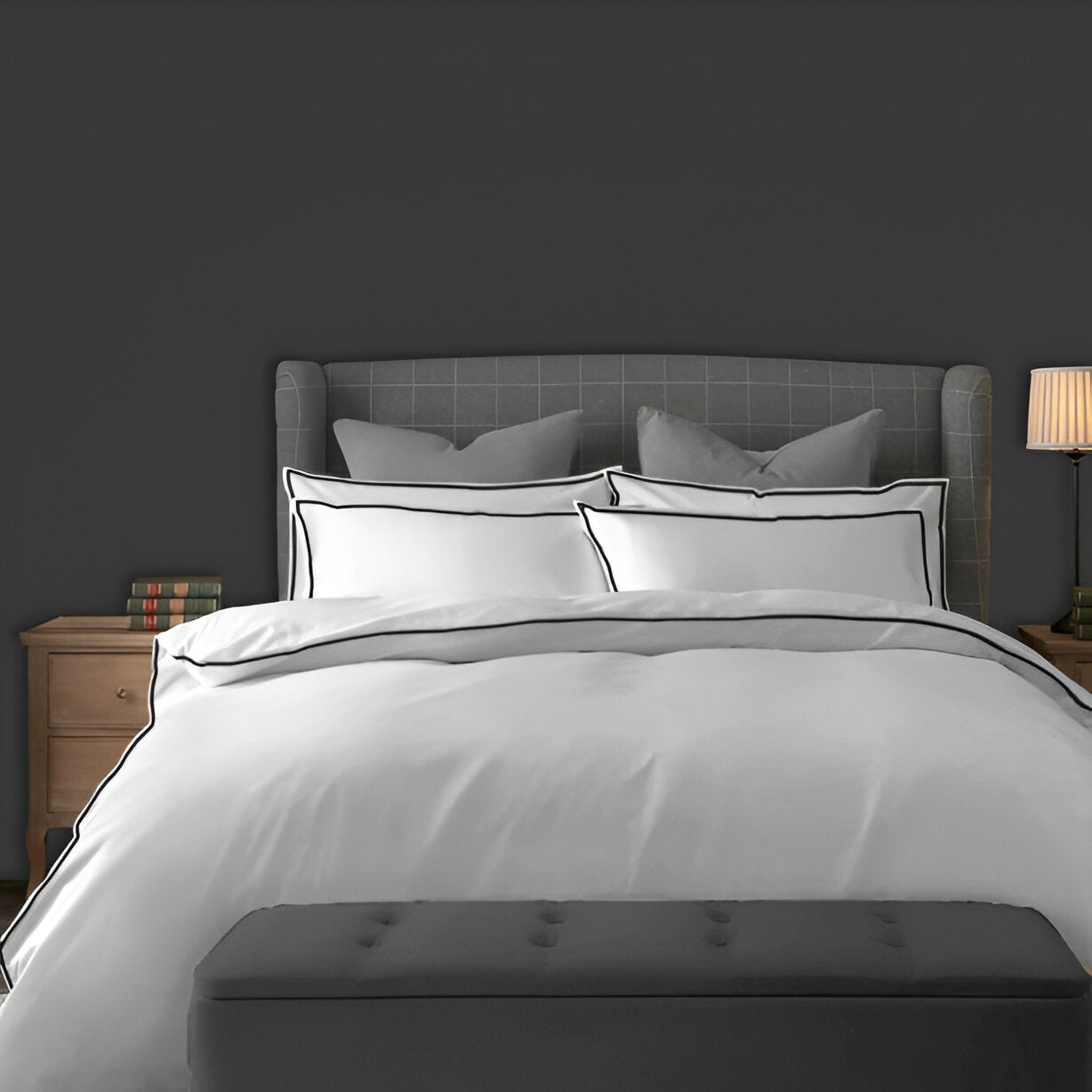 400TC Embroidery Cotton Sateen Solid Duvet Cover Set
