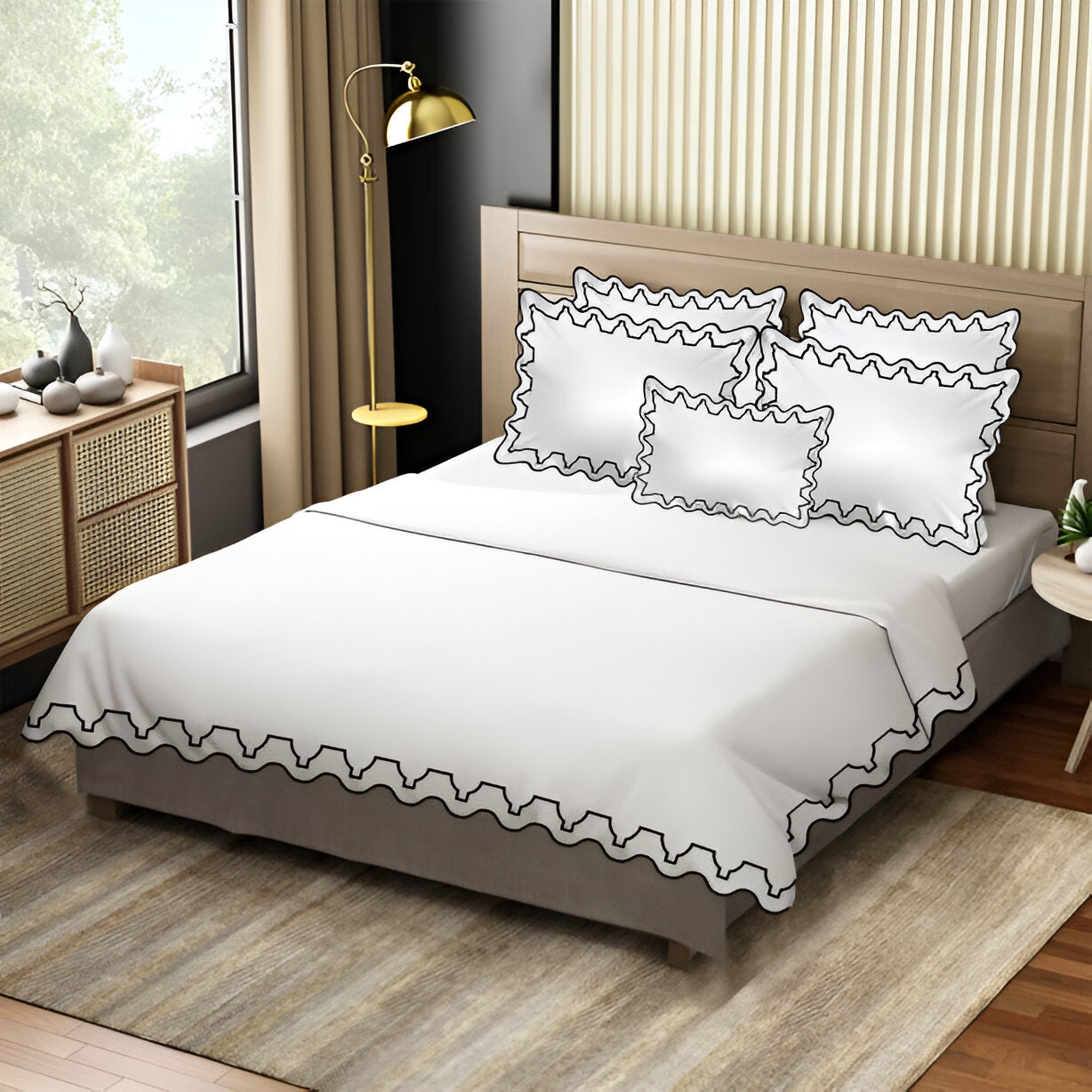 Imaginary Scallop 400TC Cotton Embroidery Sateen Solid Duvet Cover Set