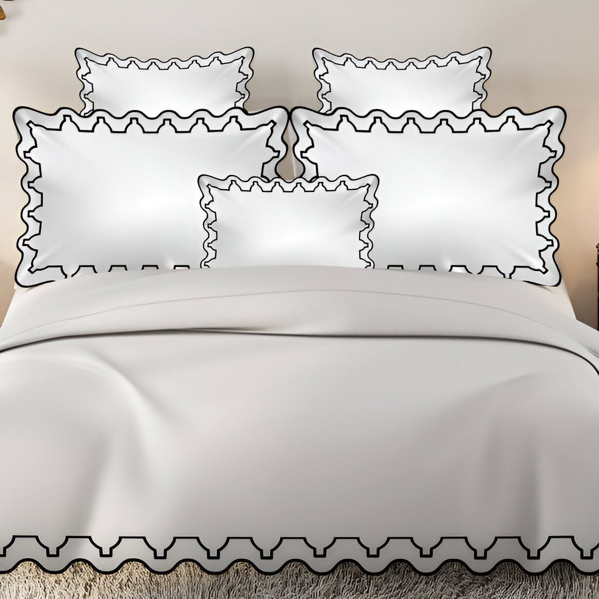 Imaginary Scallop 400TC Cotton Embroidery Sateen Solid Duvet Cover Set