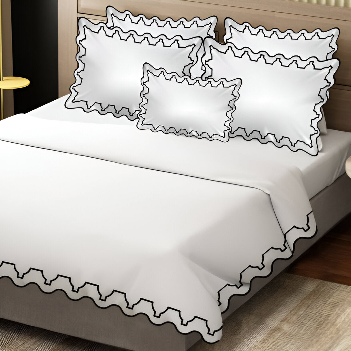 Imaginary Scallop 400TC Cotton Embroidery Sateen Solid Duvet Cover Set