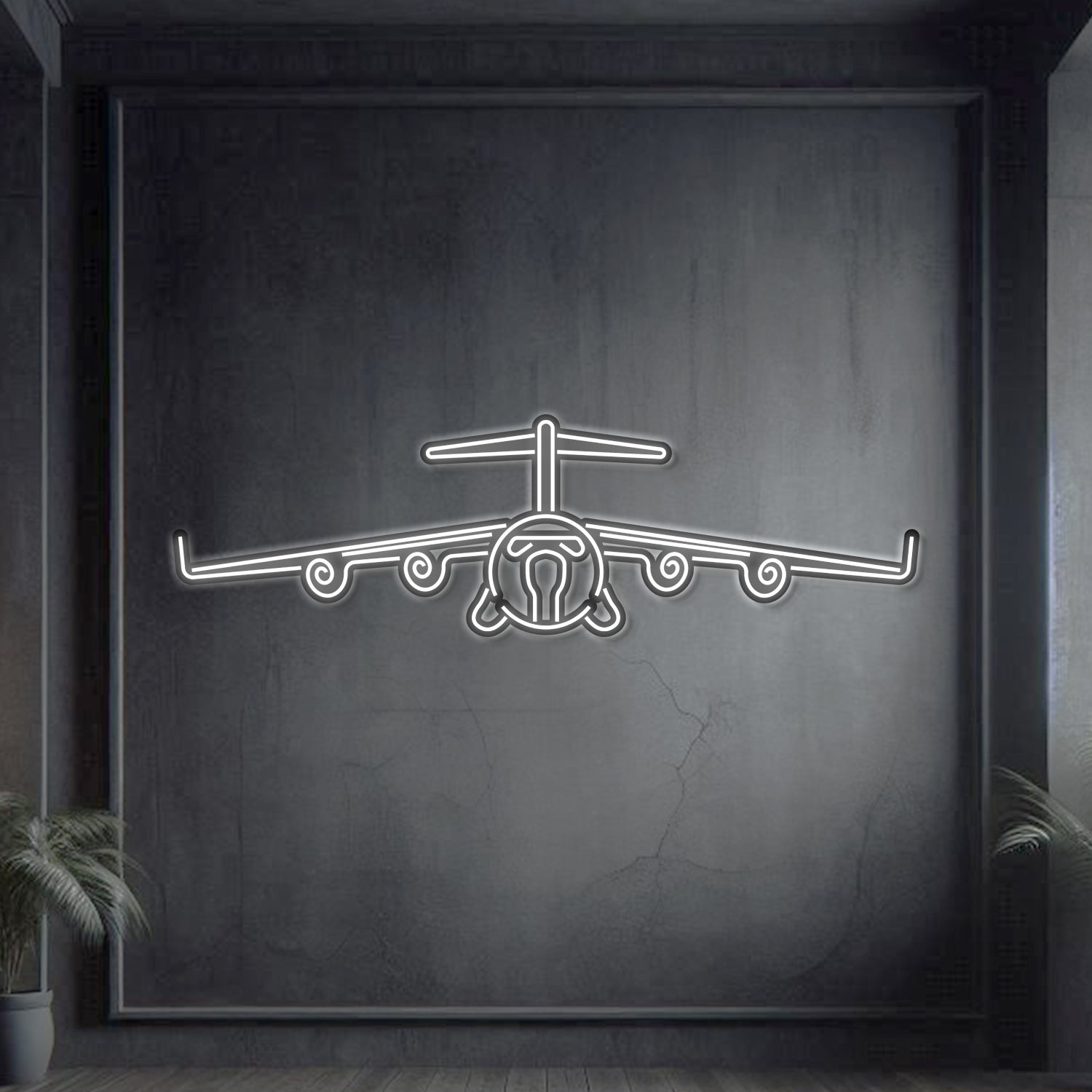 C-17 Globemaster III Metall Neon Flugzeug Wandkunst - NCN0018