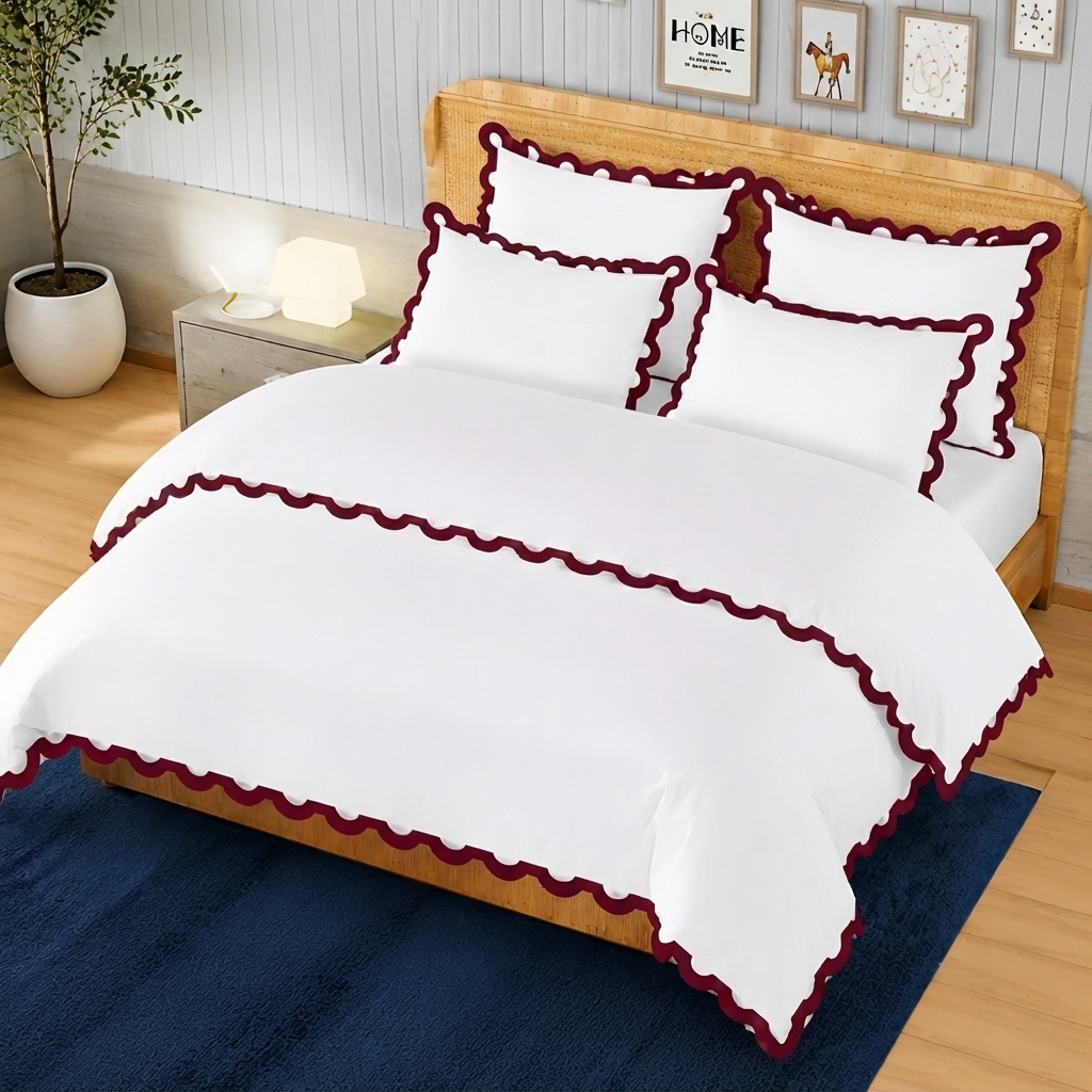 400TC U Shape Applique Embroidery Cotton Duvet Cover Set