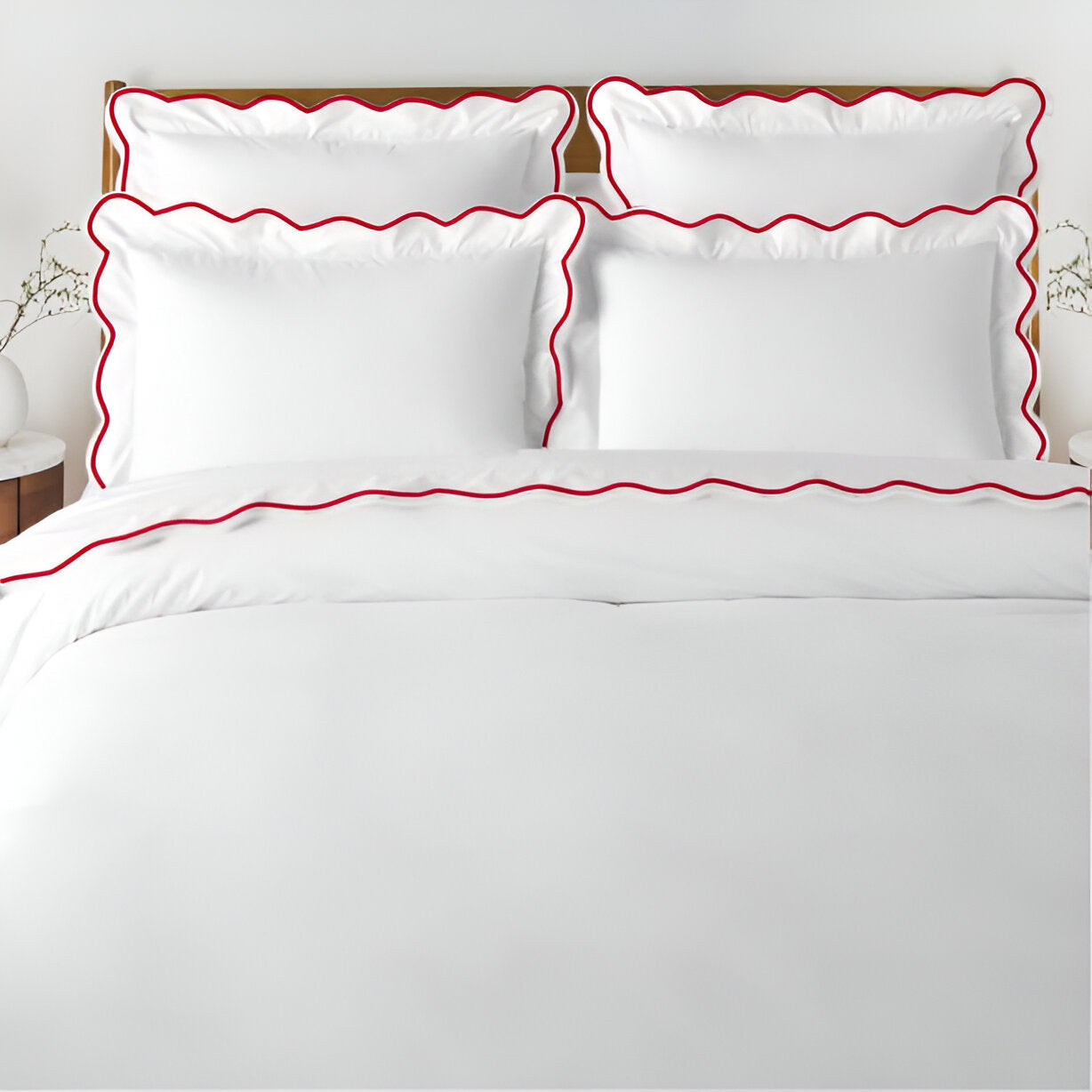 400TC Cotton Scallop Embroidery Sateen Solid Duvet Cover Set