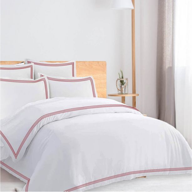 400TC Cotton Triple Edge Embroidery Sateen Solid Duvet Cover Set