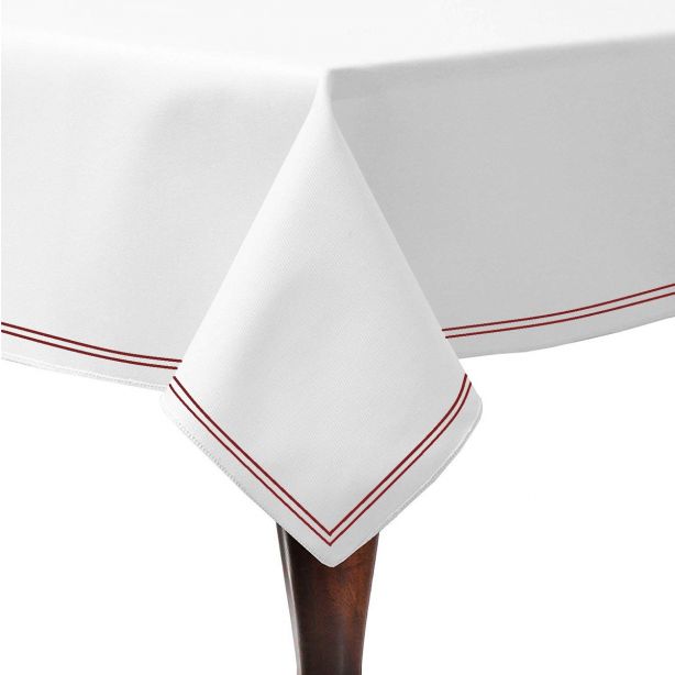 Double Embroidery Border Poly Cotton Sateen Solid Table Cloth