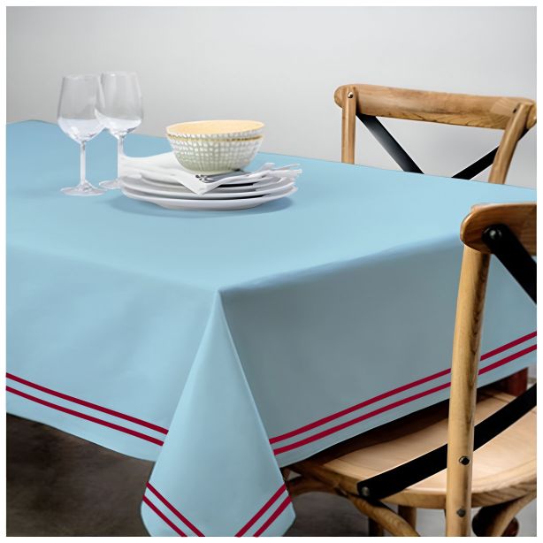 Double Embroidery Border Sateen Cotton Solid Table Cloth - Light Blue