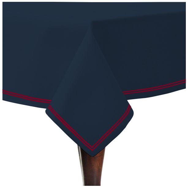 Double Embroidery Border Sateen Cotton Solid Table Cloth - Navy
