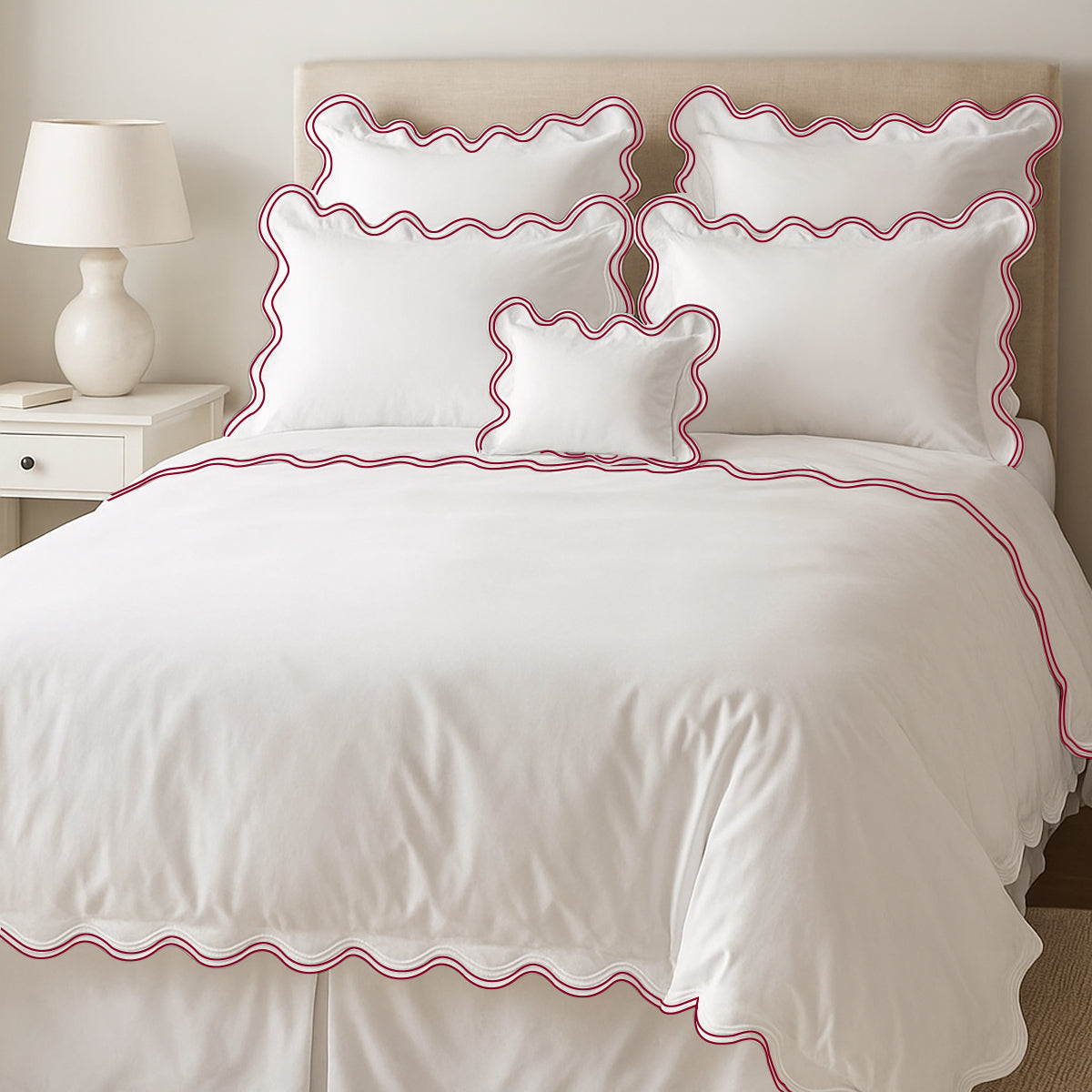 400TC Cotton Sateen Luxurious Double Scalloped Duvet Cover Set