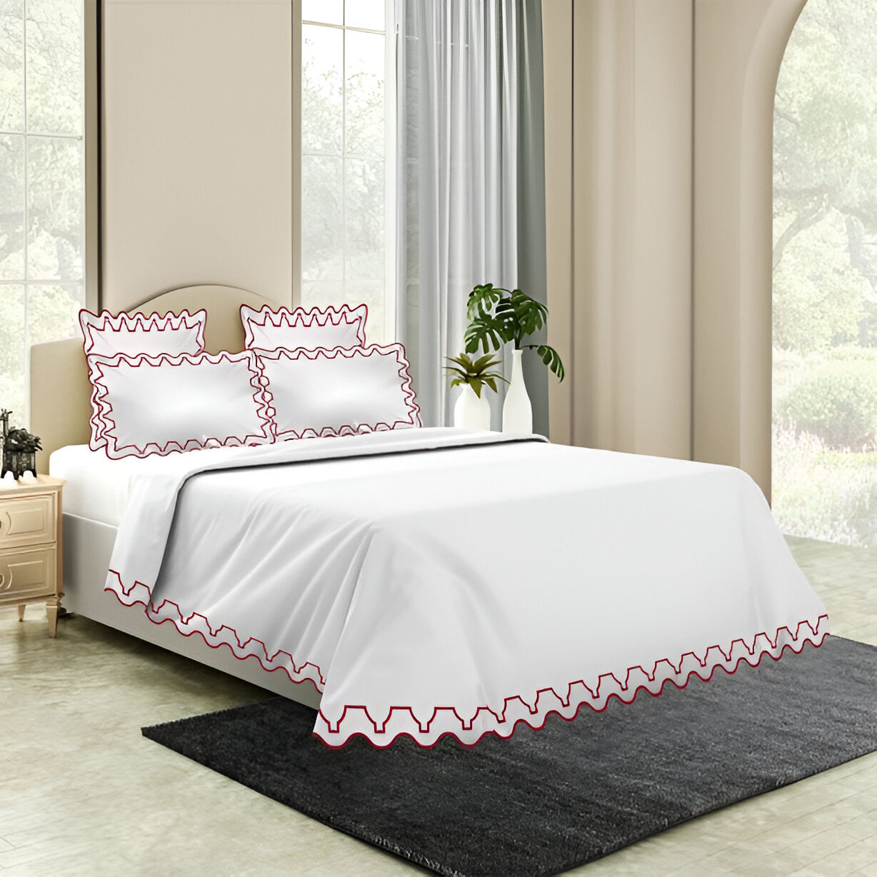 Imaginary Scallop 400TC Cotton Embroidery Sateen Solid Duvet Cover Set