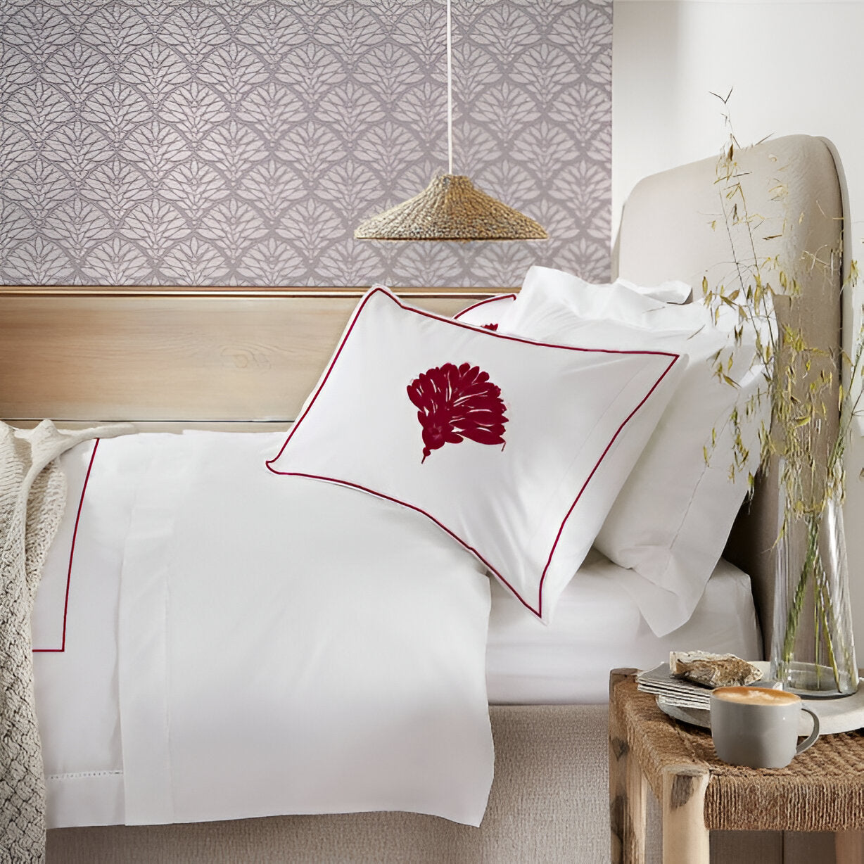 Leafy Embroidered Cotton Sateen Duvet Cover Set