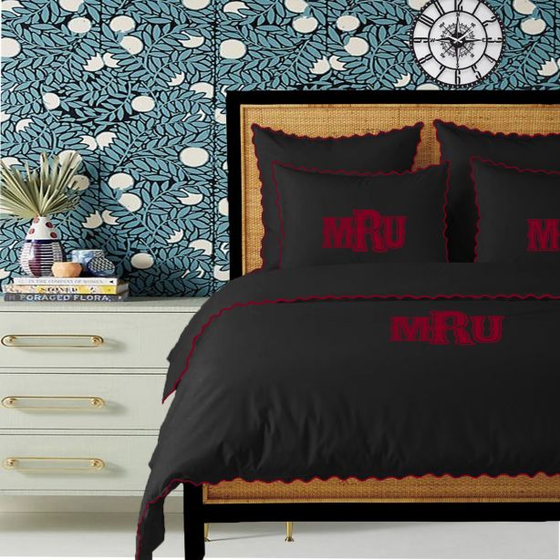 Monogram Black 400TC Cotton Small Scallop Embroidery Duvet Cover Set