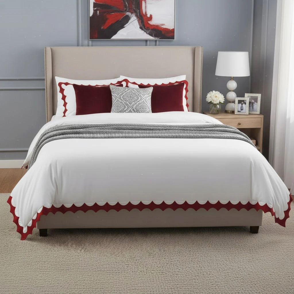 Reverse Scalloped Applique Embroidery Cotton Duvet Cover Set