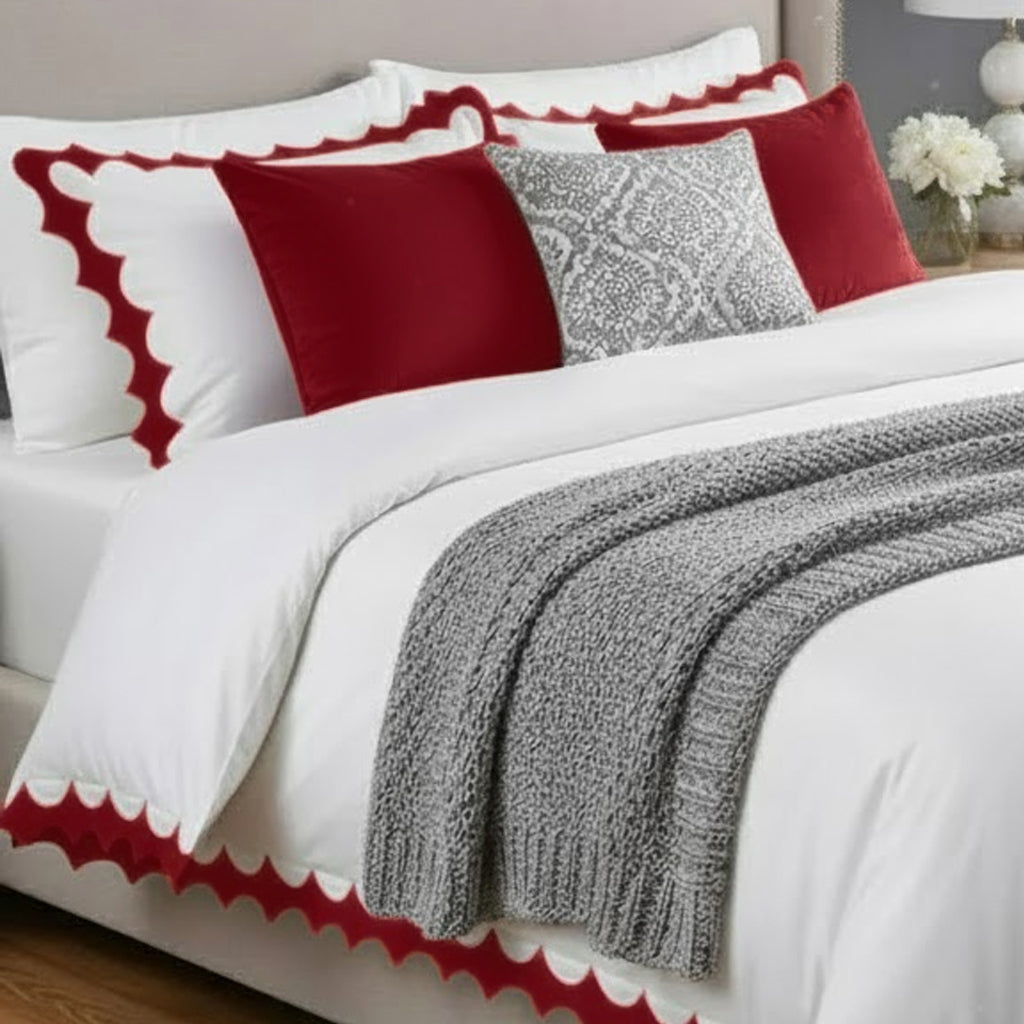 Reverse Scalloped Applique Embroidery Cotton Duvet Cover Set