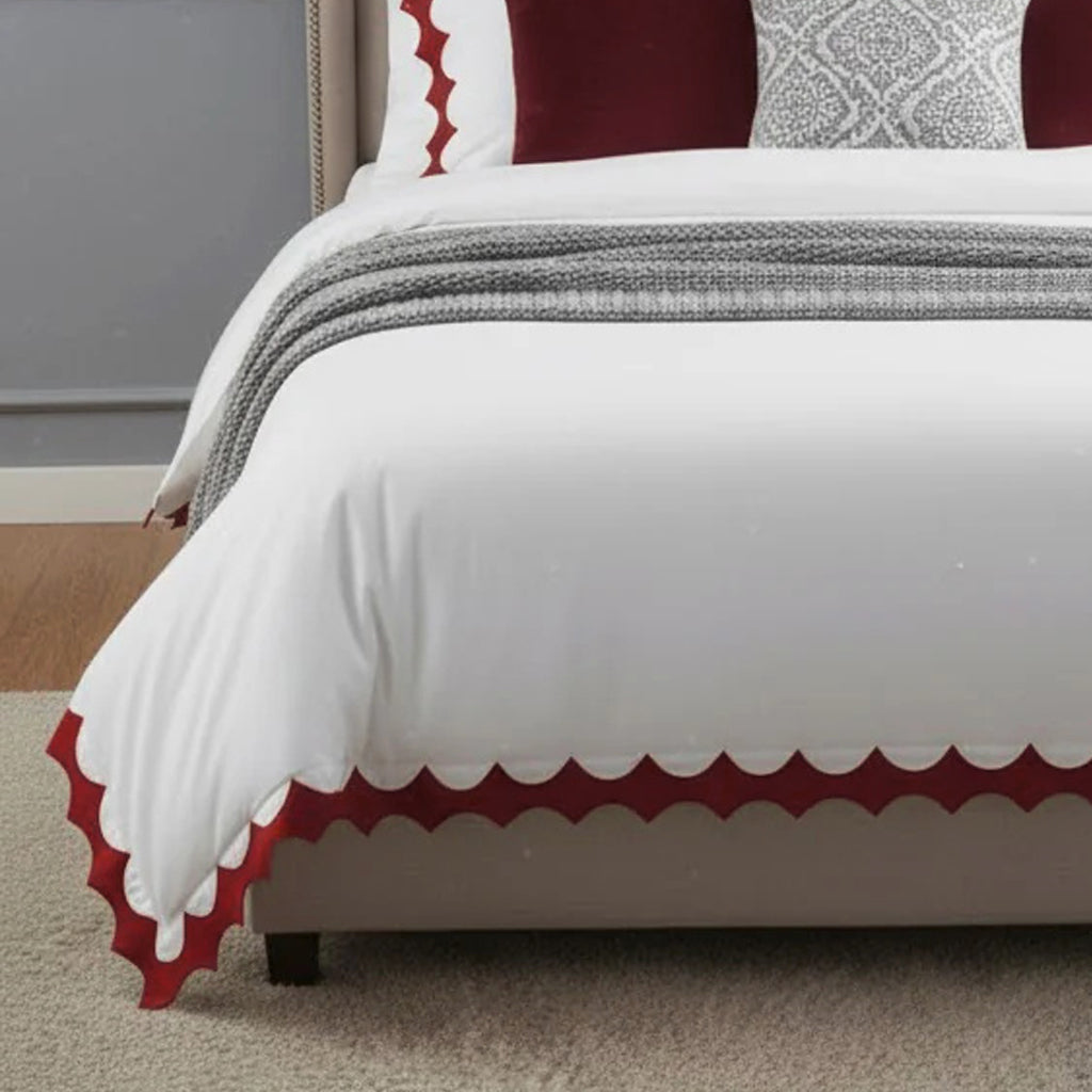 Reverse Scalloped Applique Embroidery Cotton Duvet Cover Set