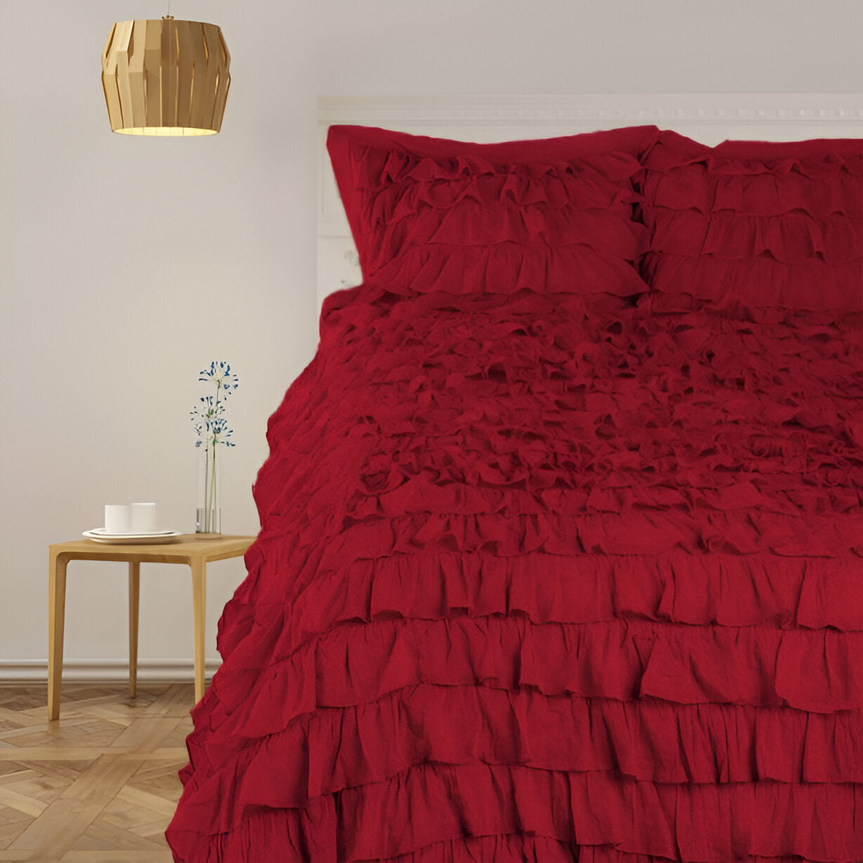 400TC Sateen Solid Cotton Waterfall Ruffle Duvet Cover Set