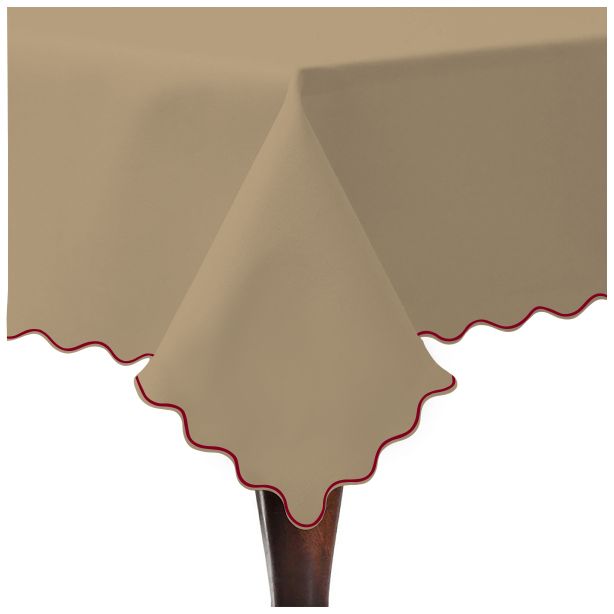 Scallop Embroidery Sateen Cotton Solid Table Cloth - Taupe