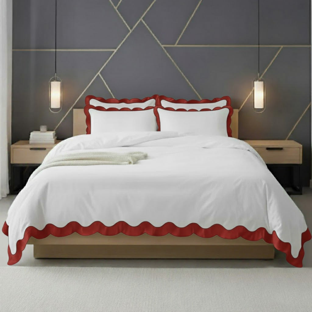 Scalloped & Wavy Applique Embroidery Cotton Duvet Cover Set