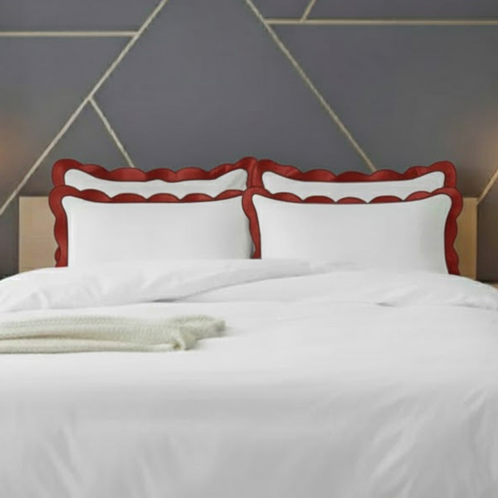 Scalloped & Wavy Applique Embroidery Cotton Duvet Cover Set