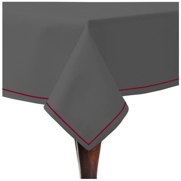 Single Embroidery Border Sateen Cotton Solid Table Cloth - Dark Grey