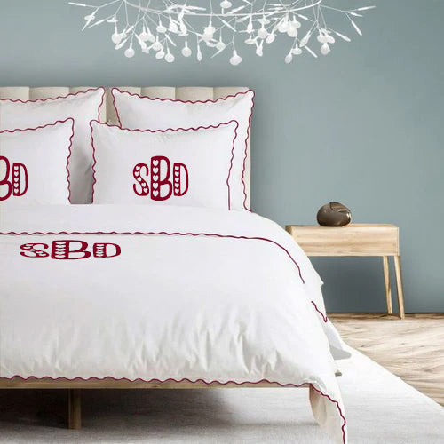 Monogram 400TC Cotton Small Scallop Embroidery Duvet Cover Set