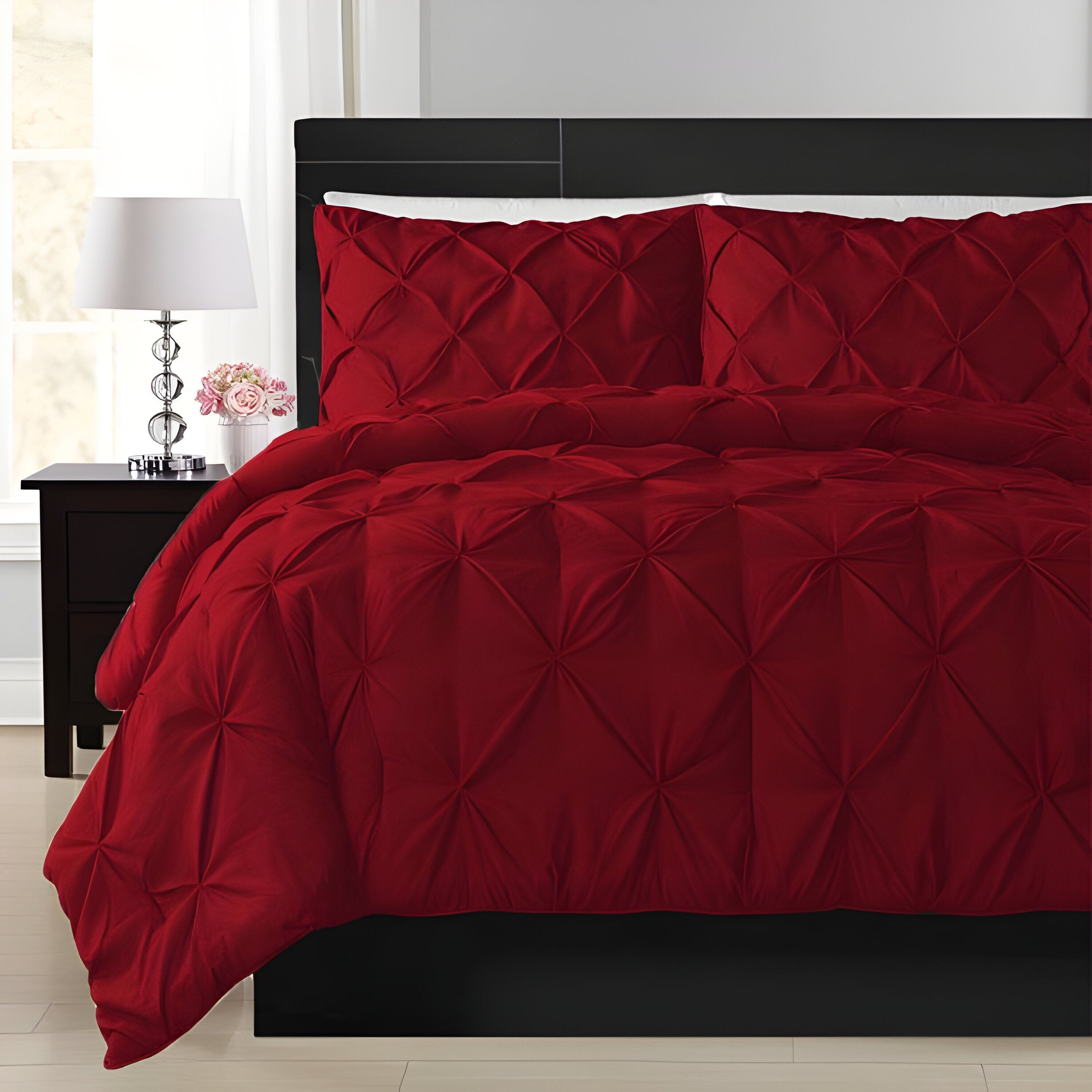 400TC Cotton Pintuck Sateen Solid Duvet Cover Set