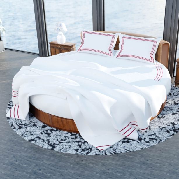 400TC Cotton Triple Embroidery Sateen Solid Round Duvet Cover Set