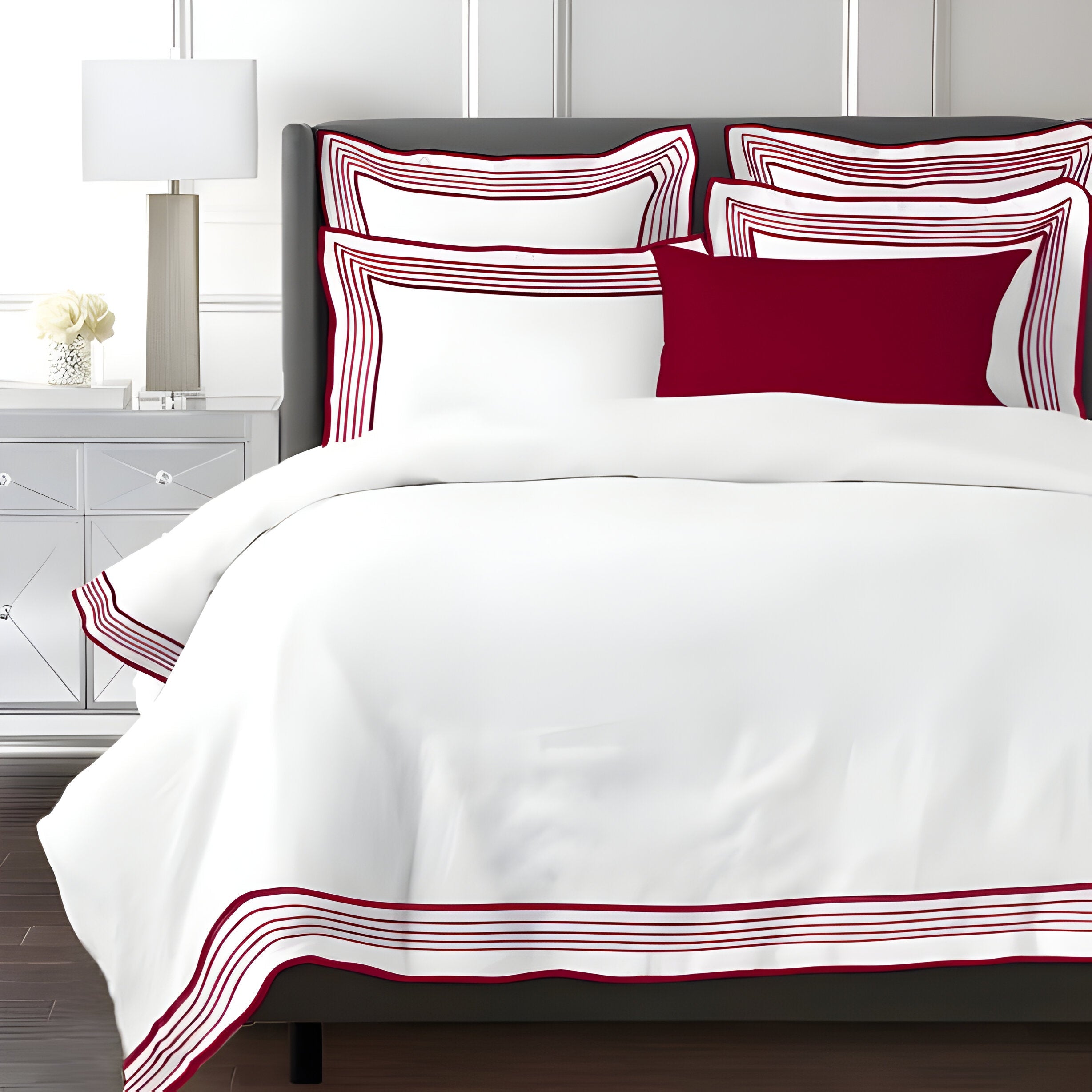 Smart Border 400TC Cotton Embroidery Sateen Solid Duvet Cover Set