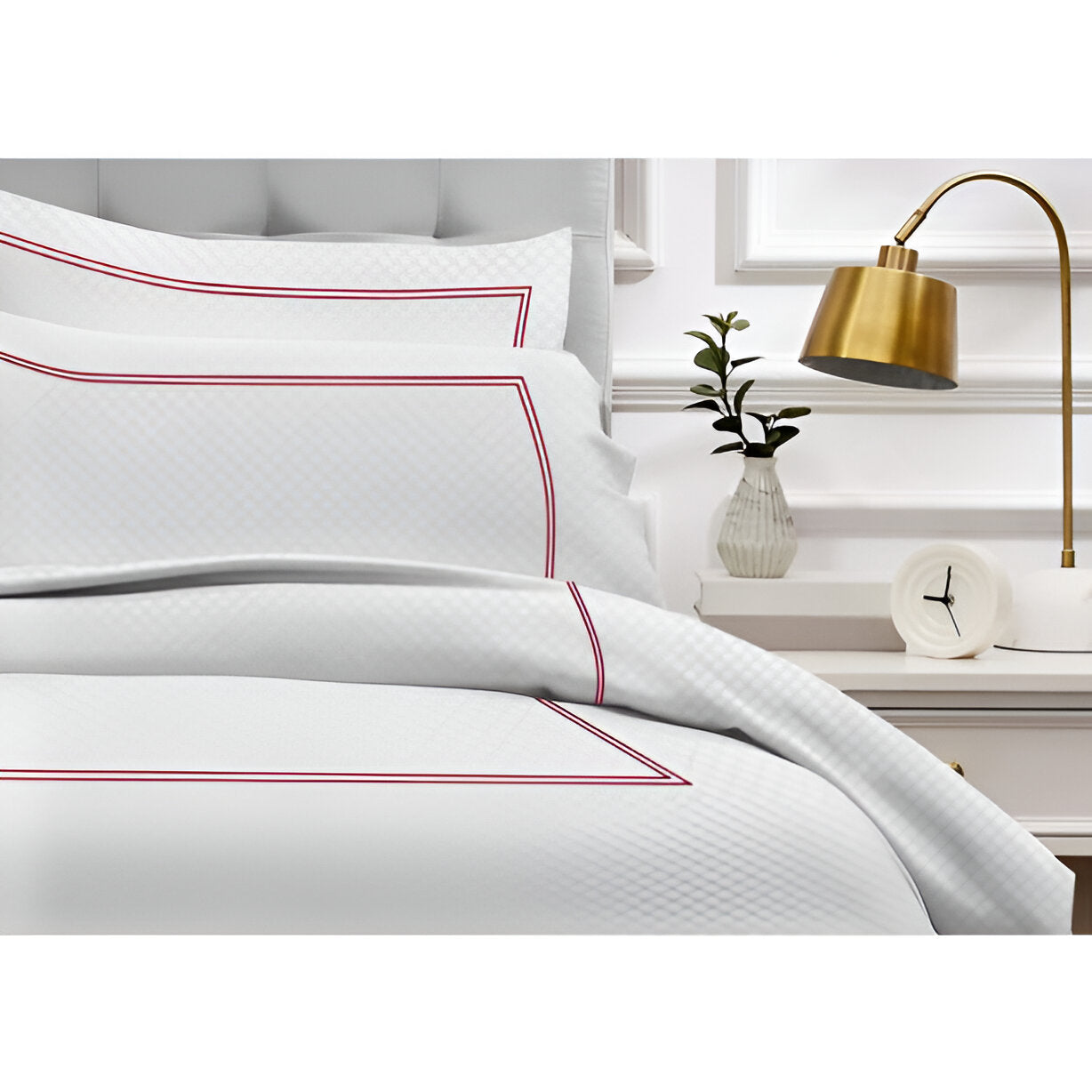 400TC Cotton Double Embroidery Sateen Microcheck Duvet Cover Set