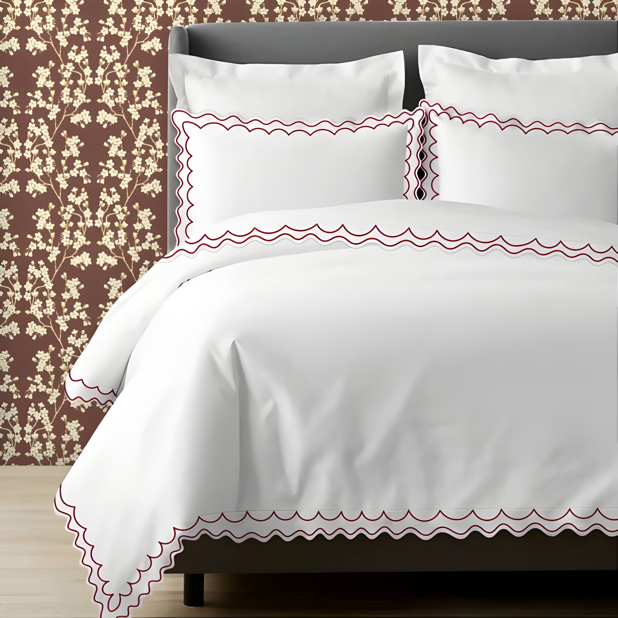 400TC Cotton Sateen Double Scallop Embroidery Duvet Cover Set