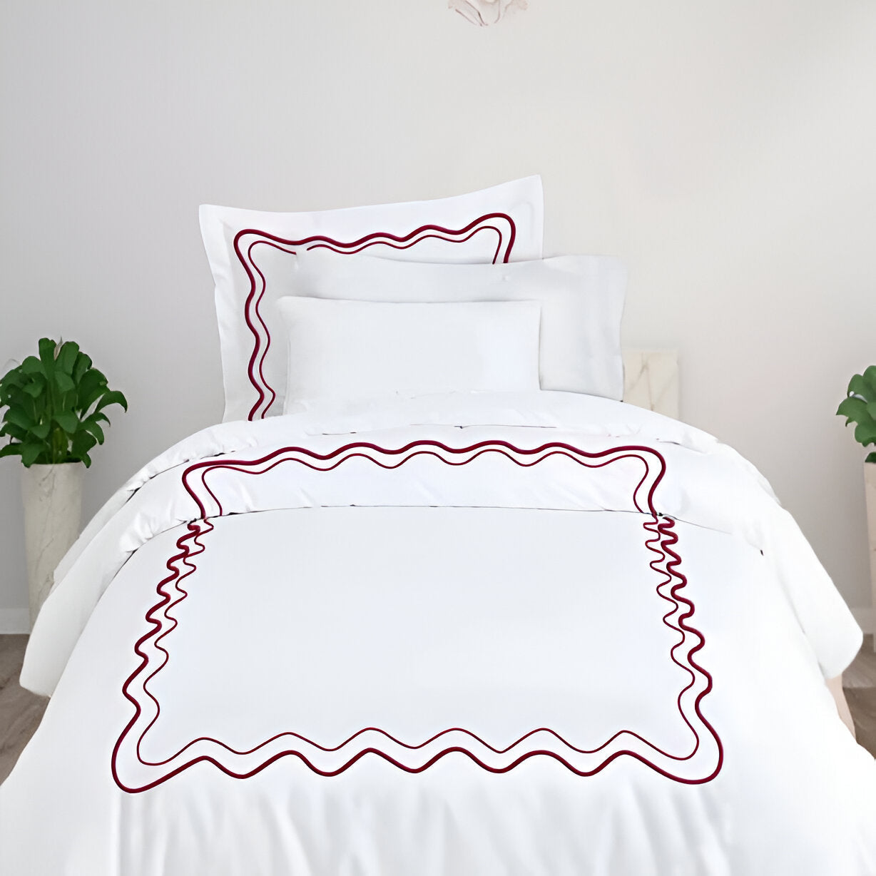 Double Wavy Embroidered Cotton Duvet Cover Set