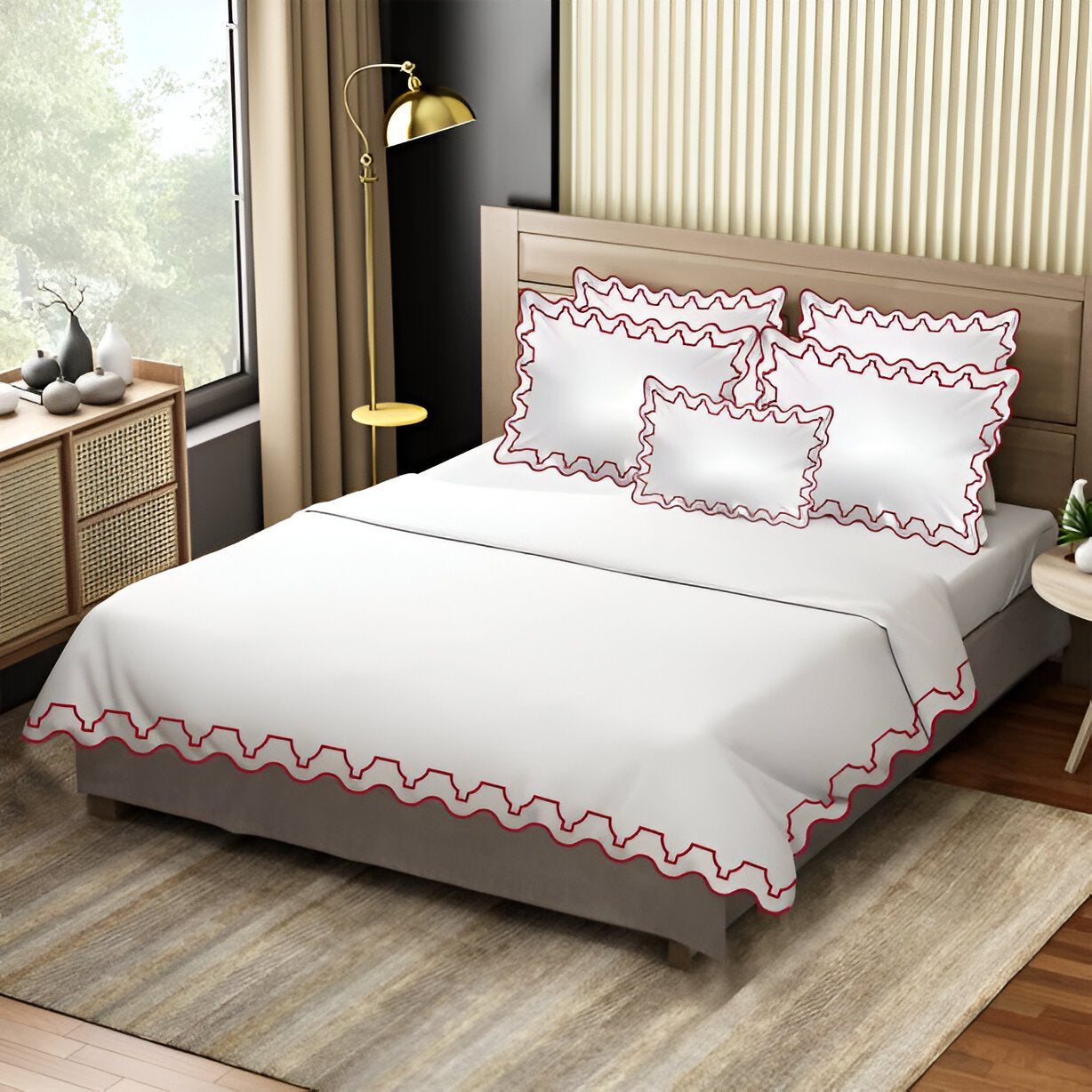 Imaginary Scallop 400TC Cotton Embroidery Sateen Solid Duvet Cover Set