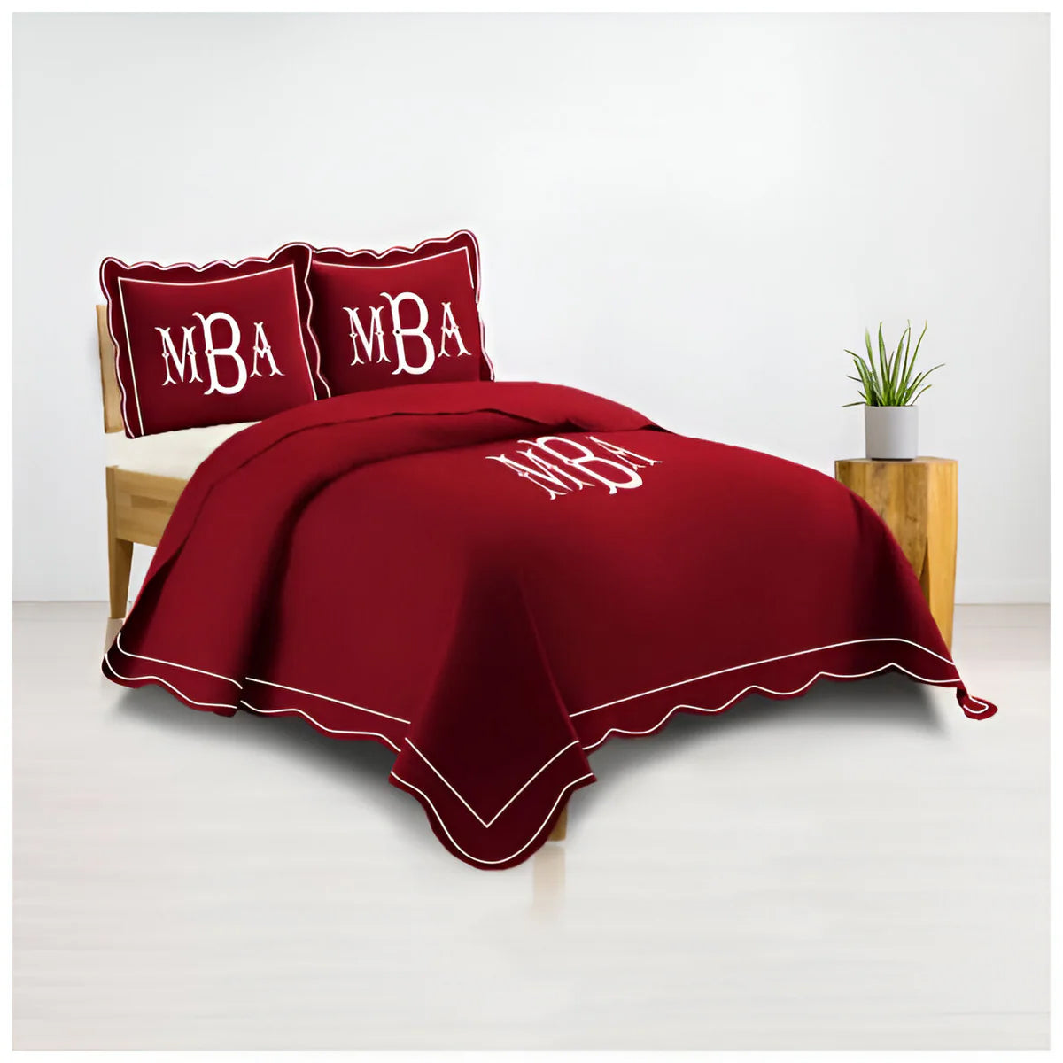 Monogram 400TC Luxurious Wavy Embroidery & Border Cotton Sateen Duvet Cover Set