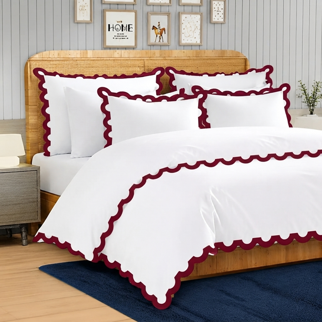 400TC U Shape Applique Embroidery Cotton Duvet Cover Set