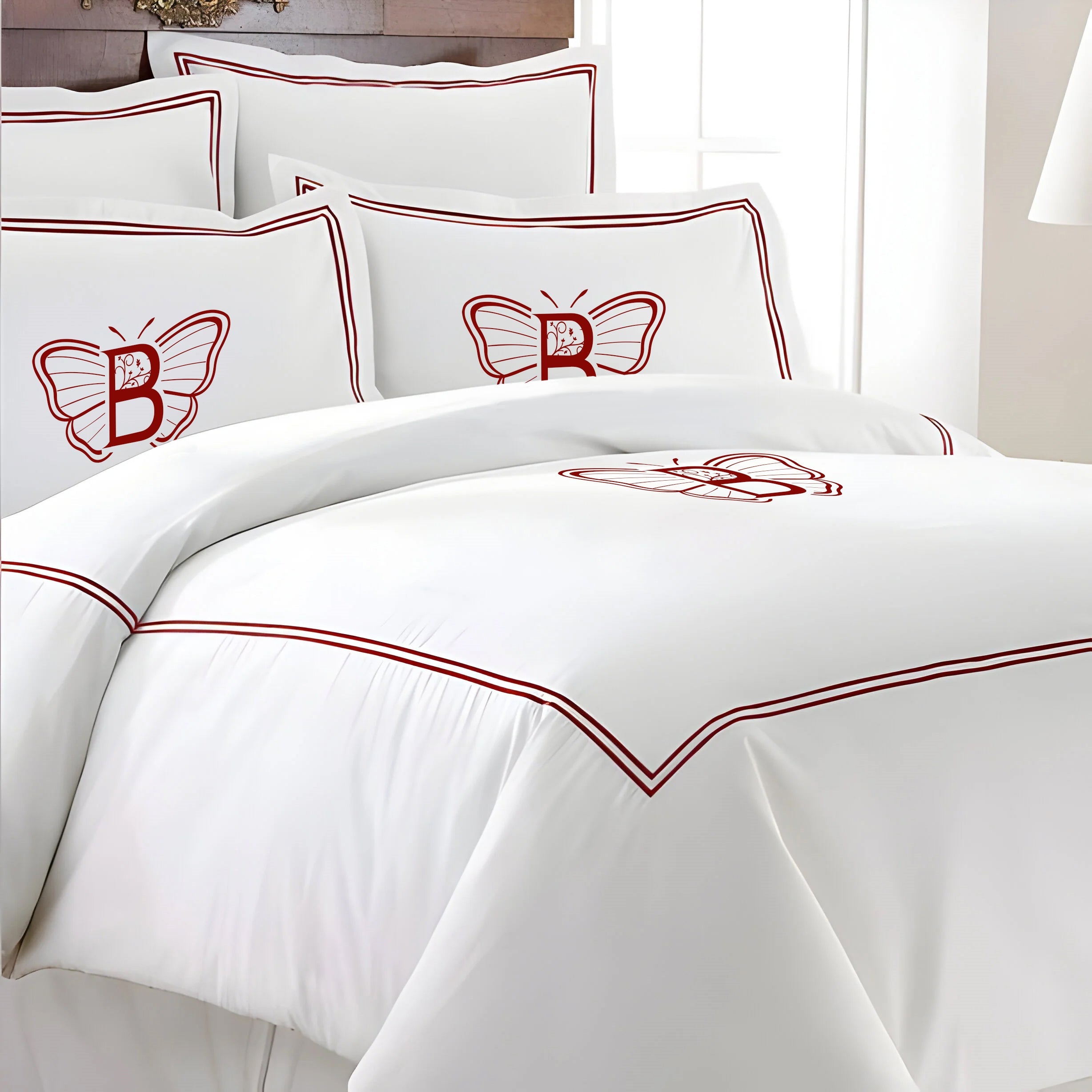 Monogram 400TC Cotton Double Embroidery Sateen Solid Duvet Cover Set
