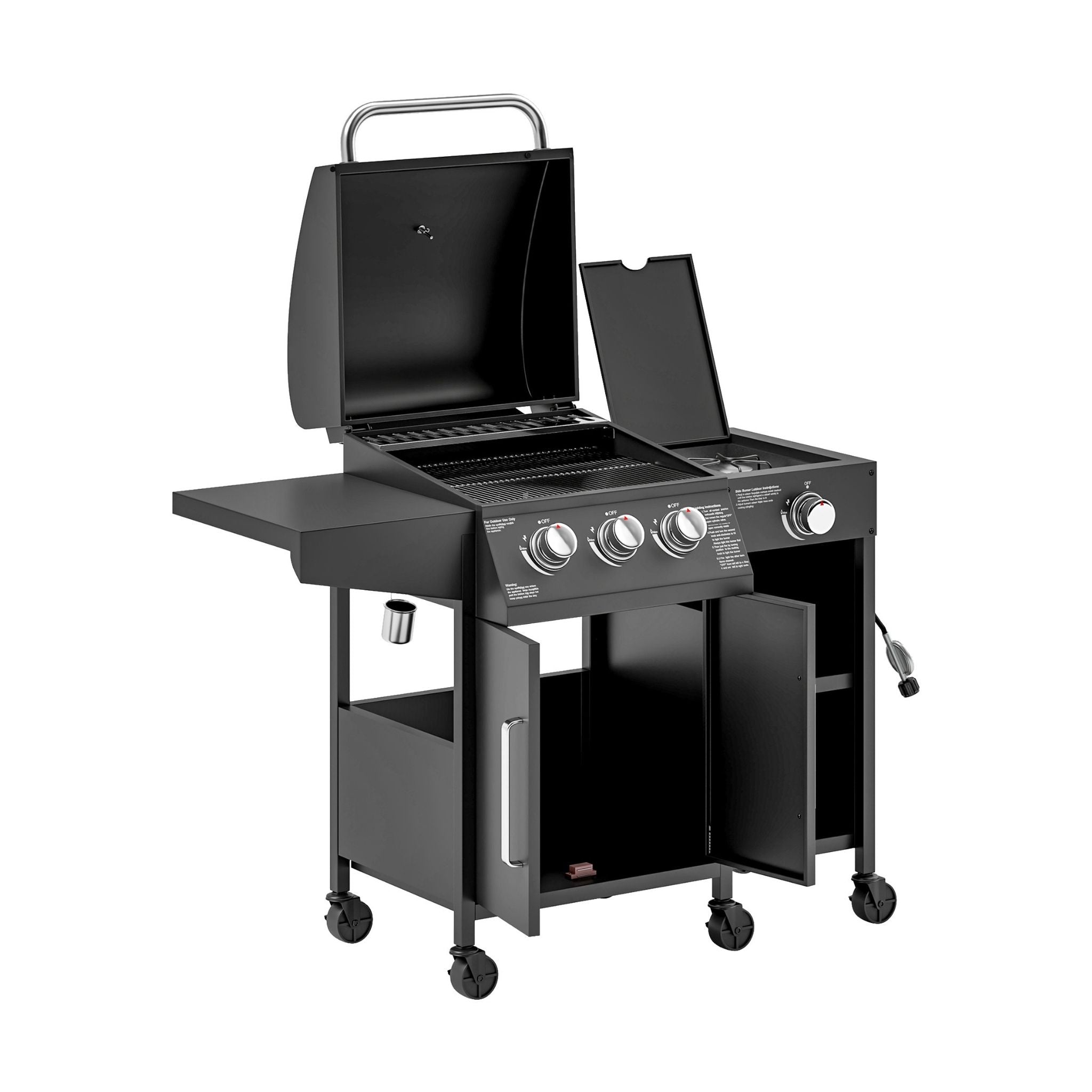 Castelle Flame 15K BTU Barbecue Propane Liquid Propane Grill With Side Burner (SAK53481)