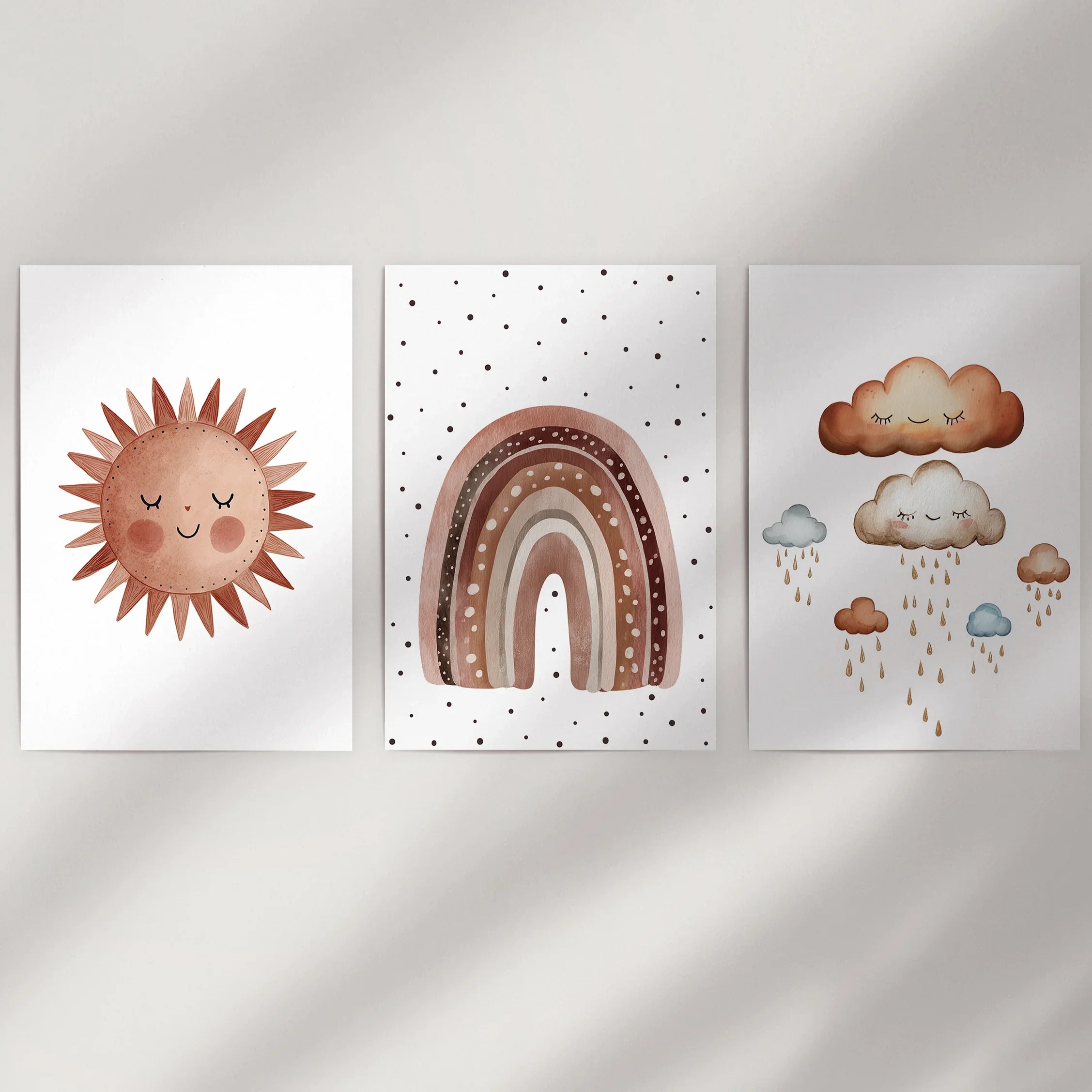 Minimalist Baby Room Wall Art Set of 3. Earthy Rainbow Theme