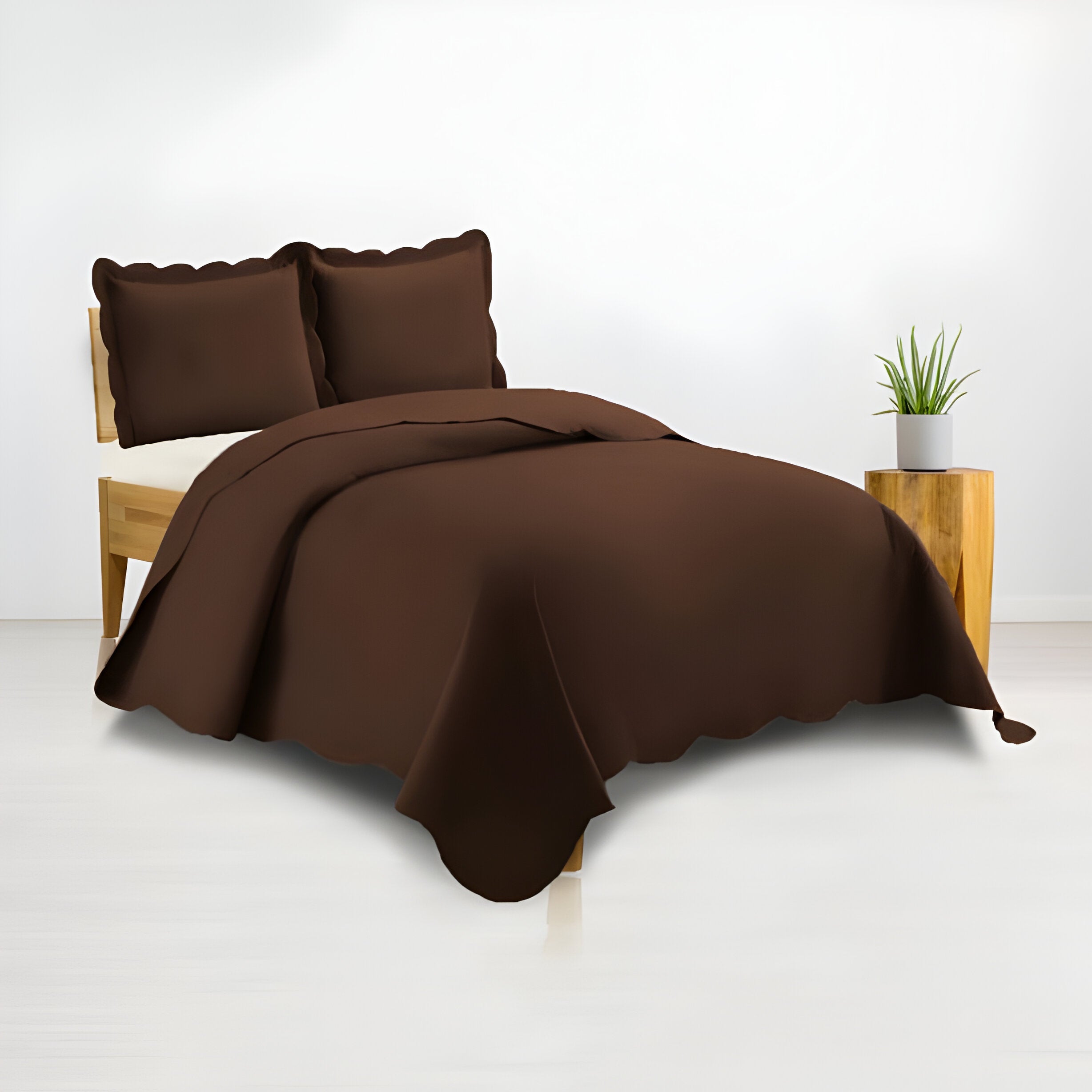 400TC Cotton Sateen Solid Scalloped Duvet Cover Set